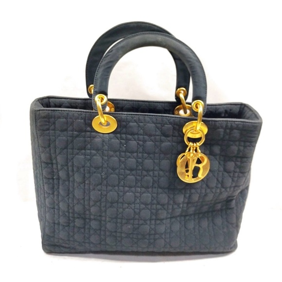 Dior Handbags - Christian Dior Lady Dior Medium Black Cannage Nylon Gold Hardware
